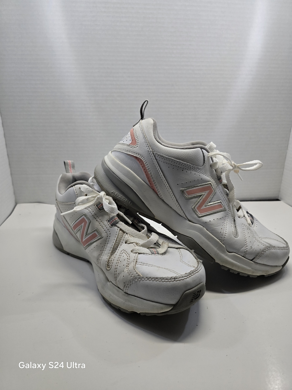 New Balance White Sneakers with Pink Accents
